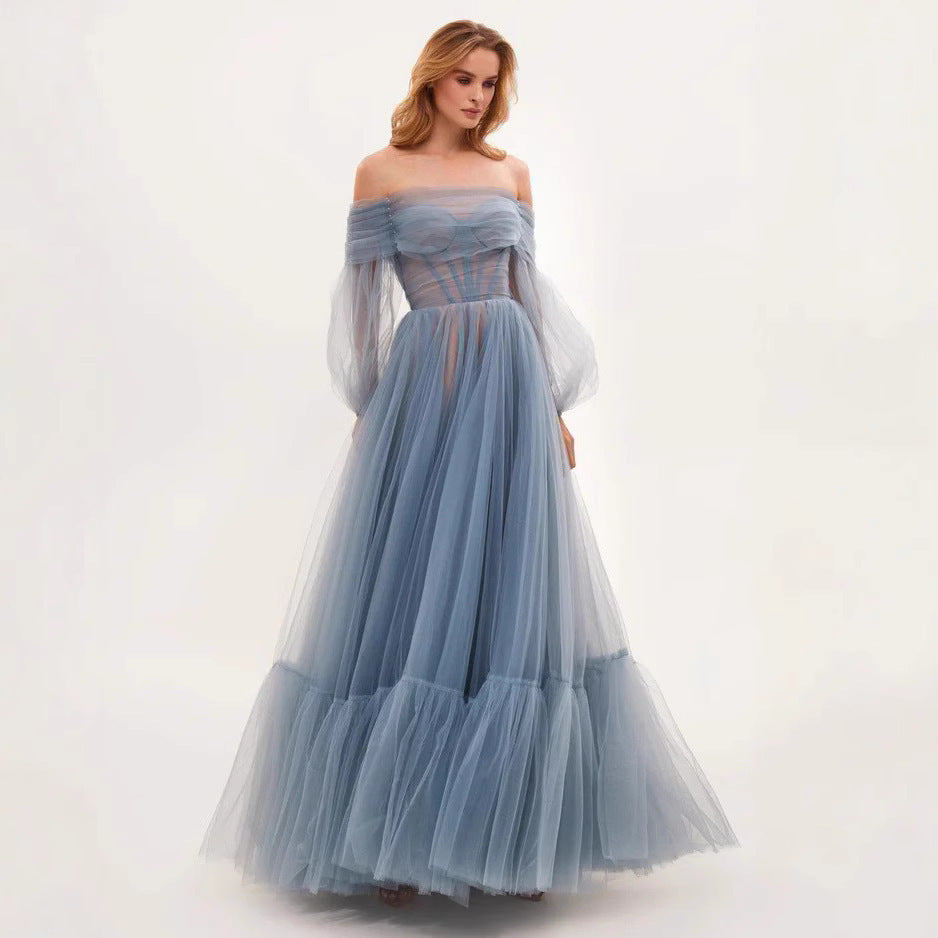 Women's Long Mesh Sleeve Dress Tulle Clothing