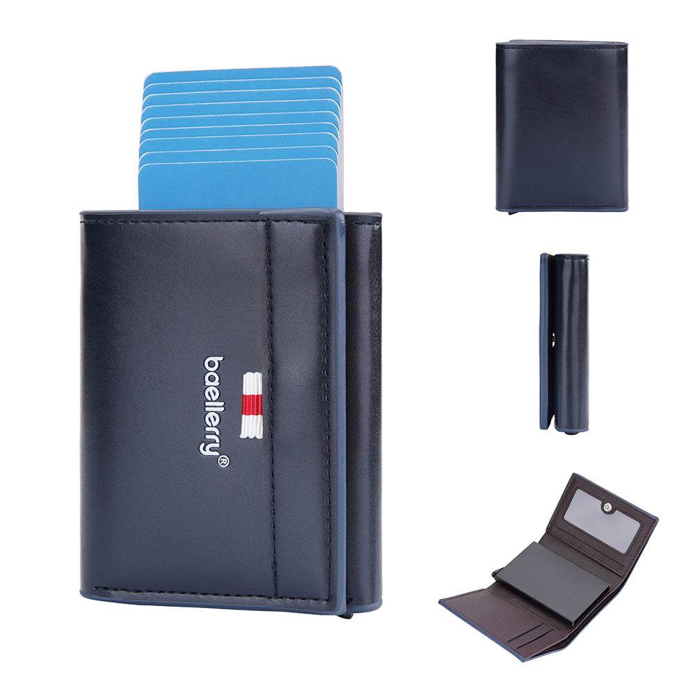 Men's Three Fold Multiple Slots Bottom Automatic Card Holder