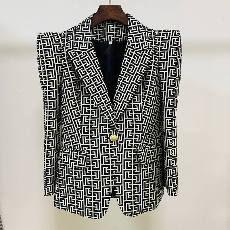 Personality Profile Shrug Geometric Pattern Jacquard One Suits