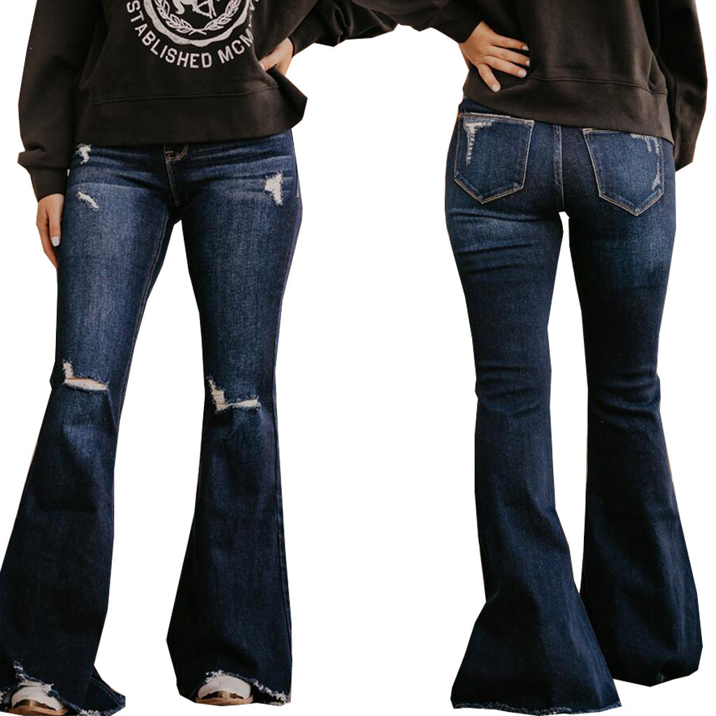 Wild Wide Leg Water Washed Hole Denim Jeans