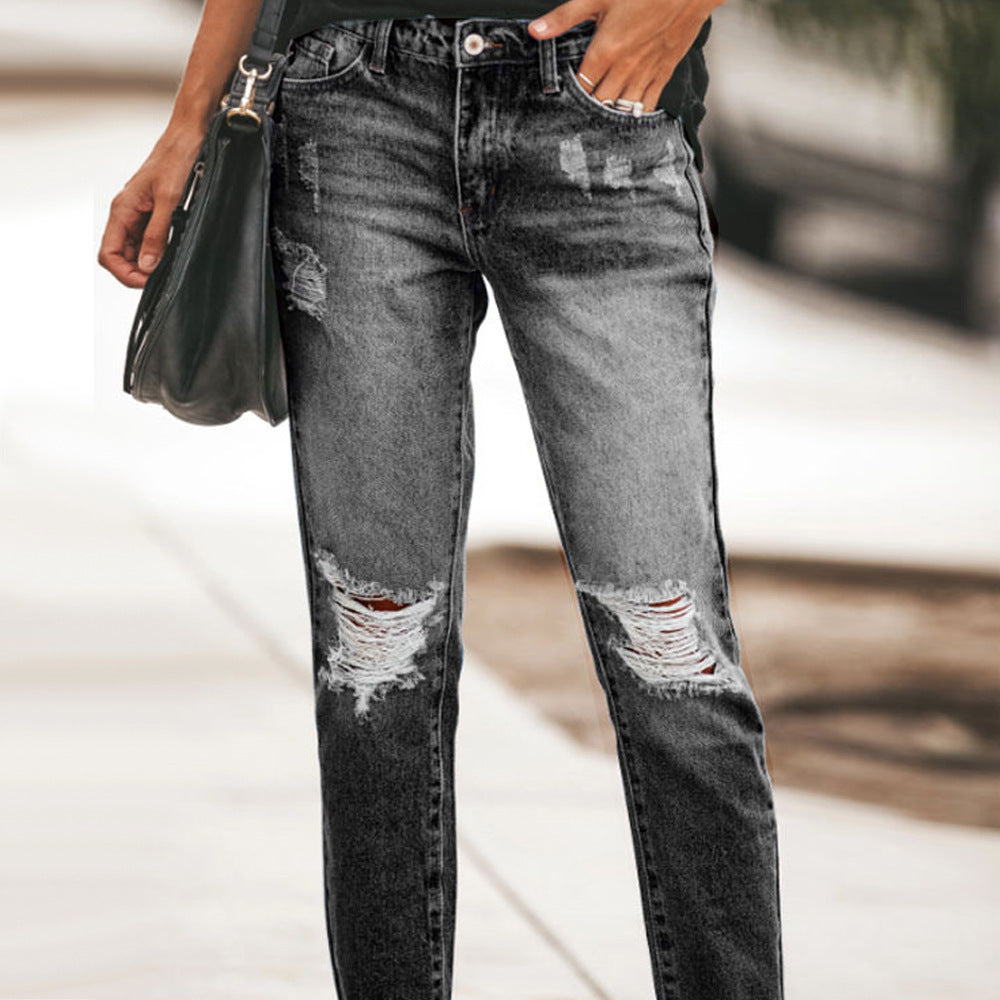 Women's Summer Denim Temperament Ripped Trousers Clothes Women's Jeans
