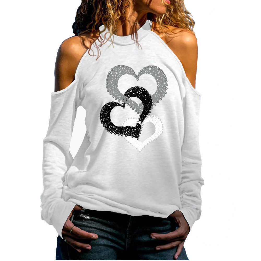Women's Cold Shoulder Long Sleeve Valentine's Day Love Series Women's T-shirt