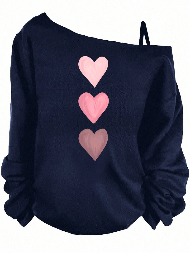 Women's Sling Solid Color Printing Long Sleeve Trendy Women's T-shirt