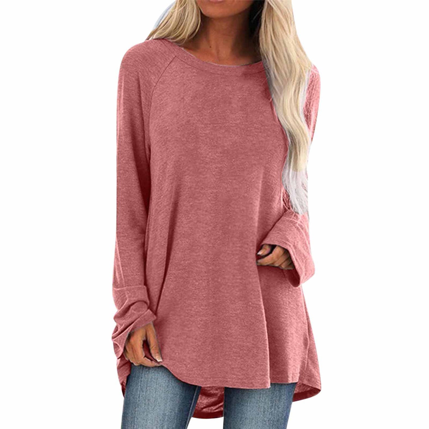 Women's Solid Color Loose Long Sleeves For Women's T-shirt