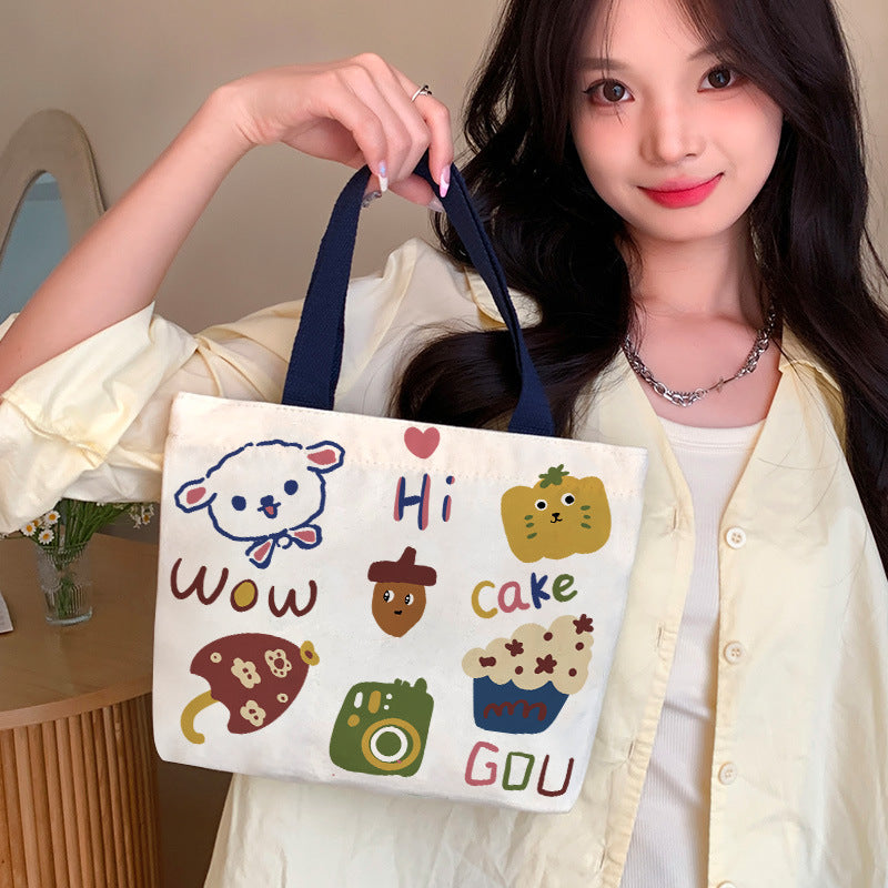 Women's Cute Cartoon Canvas Tutorial Lunch Size Handbags
