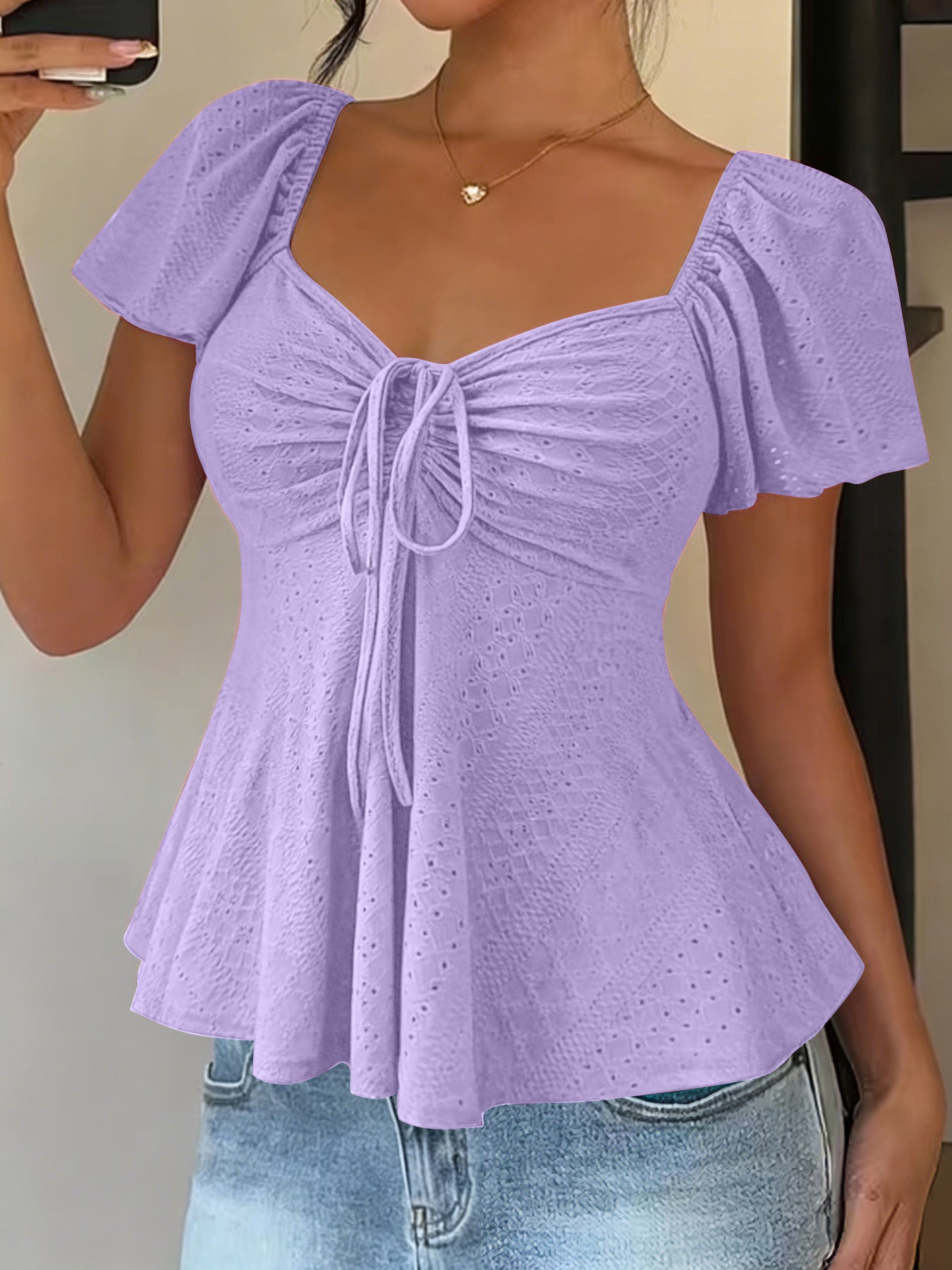 Women's Collar Beam Tie Sexy Sleeve Solid Shorts