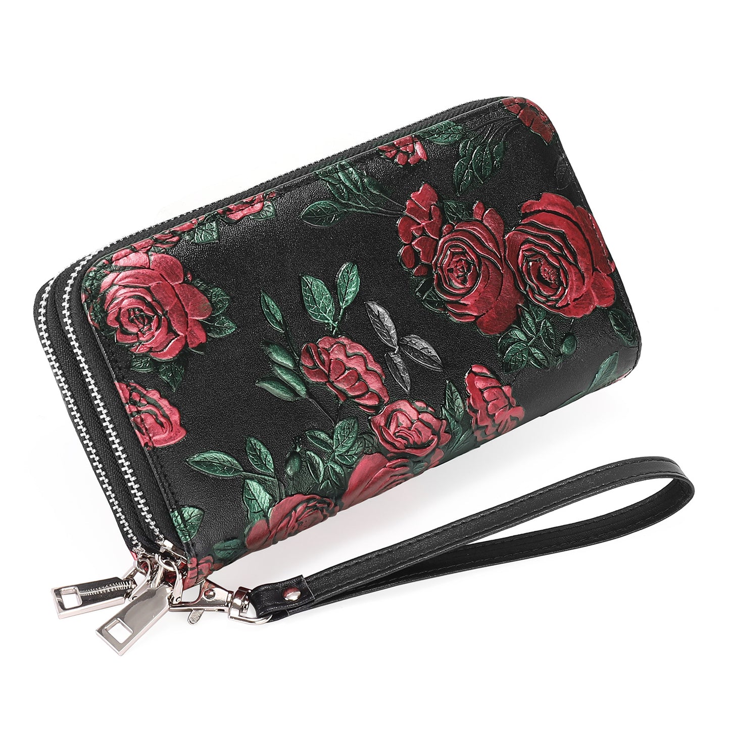 Women's Double Zipper Long Genuine Leather Multiple Ladies Wallets
