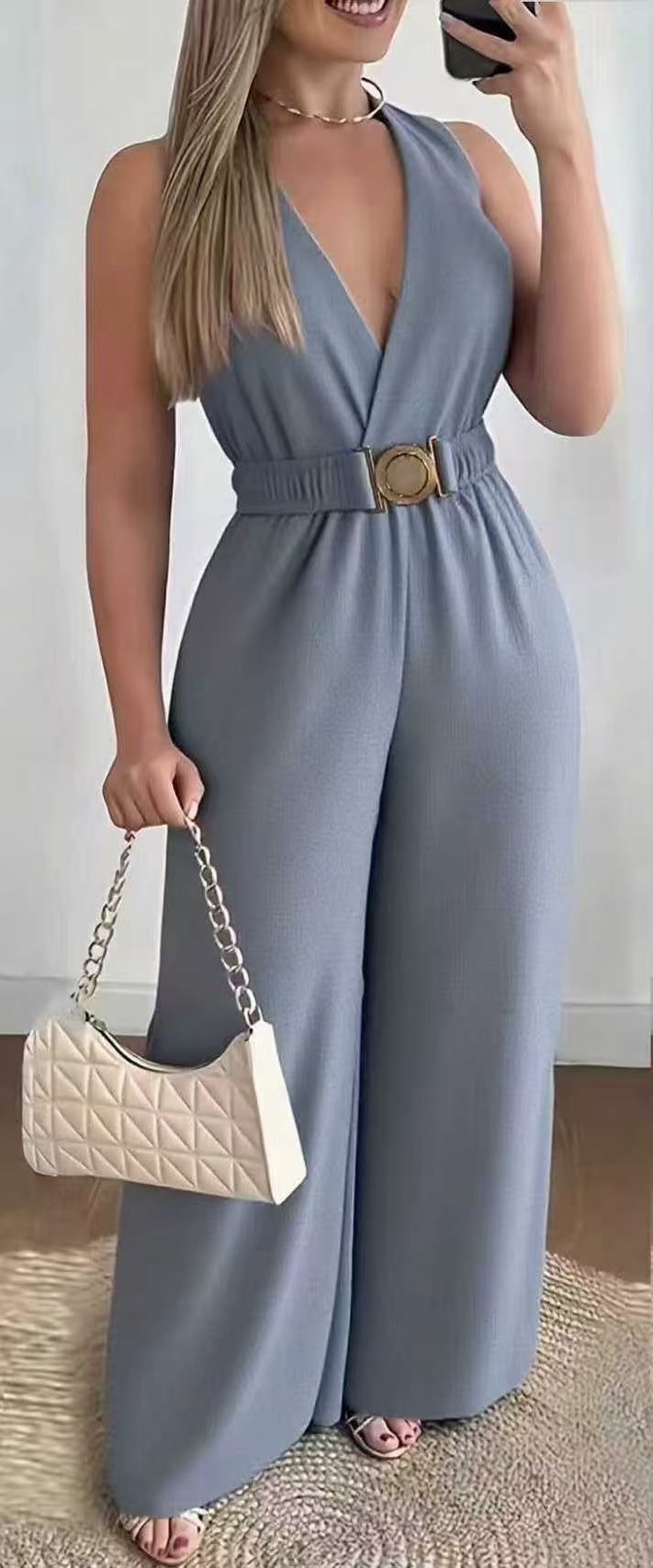 Sleeveless Sexy Wide Leg Slimming Fashion Jumpsuits