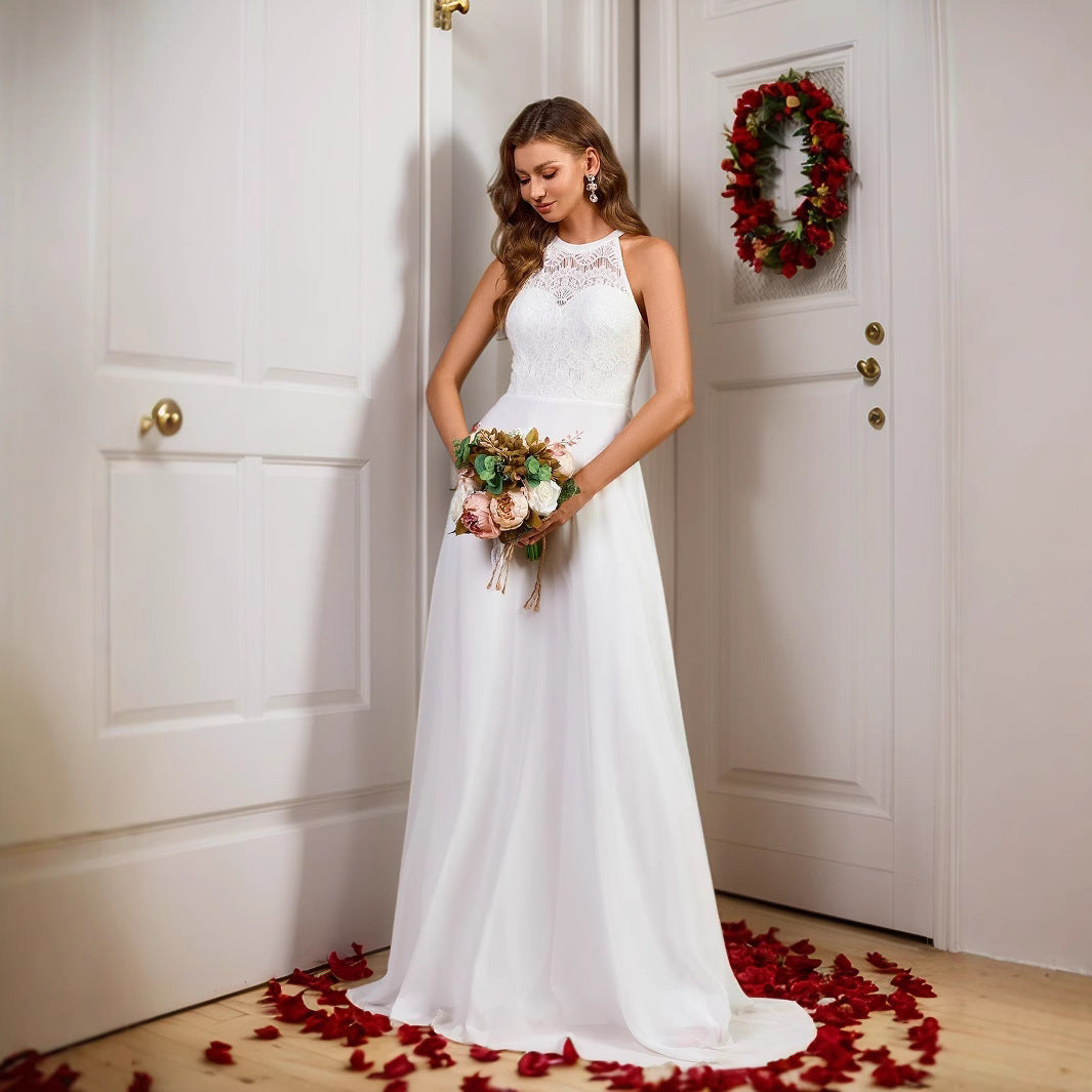 Fashion Halter Embroidered Split Dress Fishtail Dresses