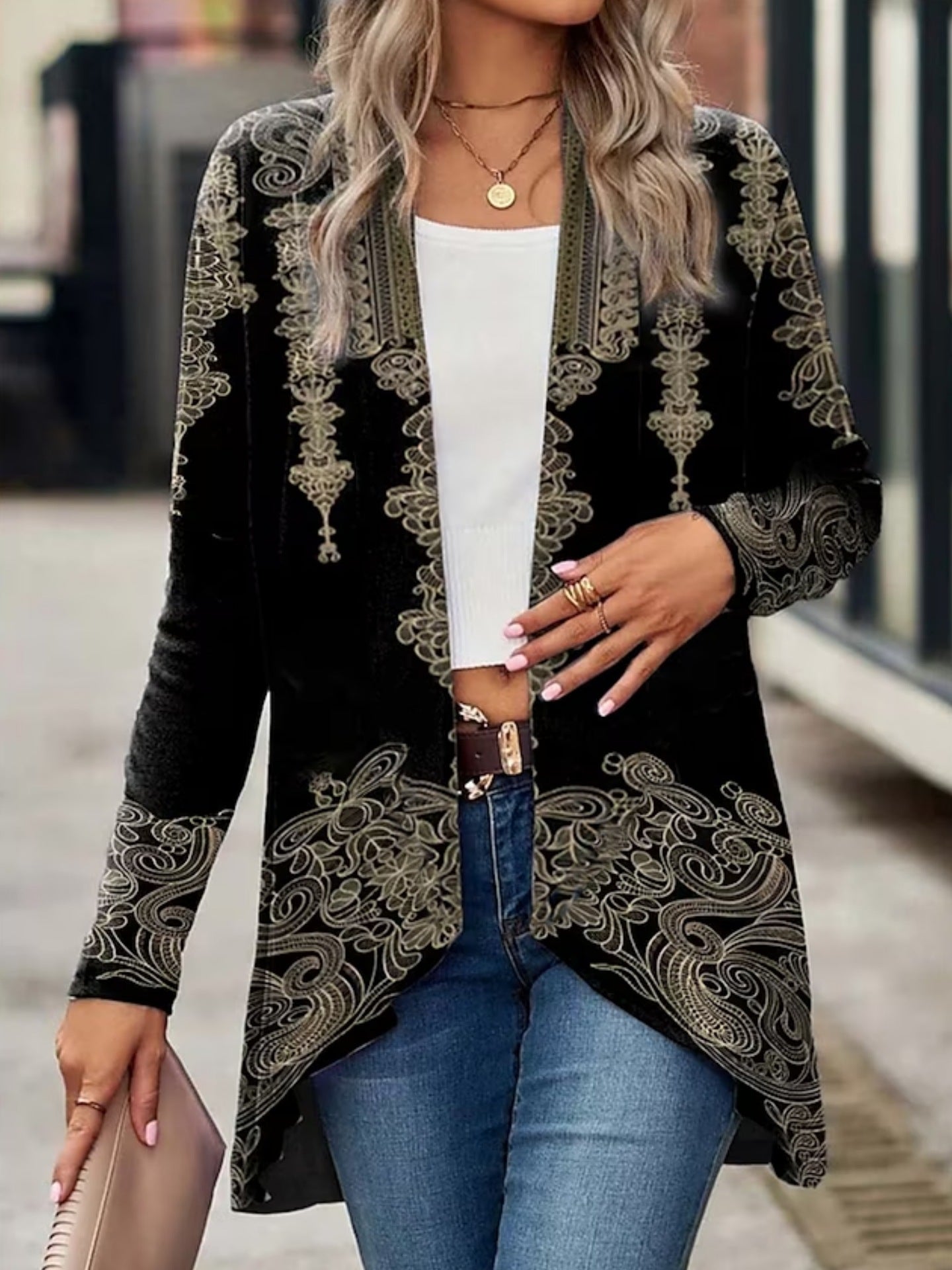 Women's Autumn Long Sleeve Plant Flower Print Cloak Cardigans