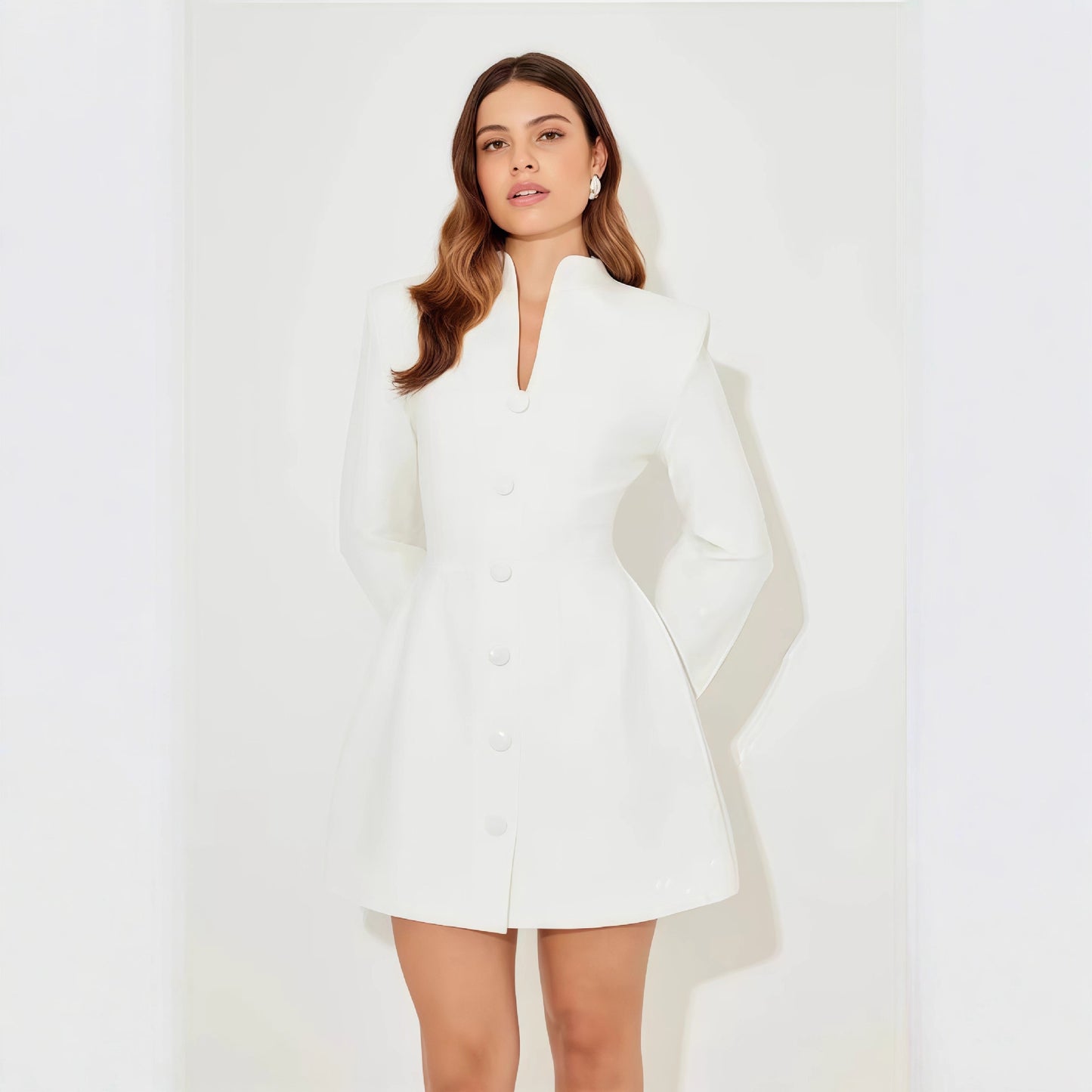Breasted Long Sleeve Dress Slim Fit A- Line Dresses