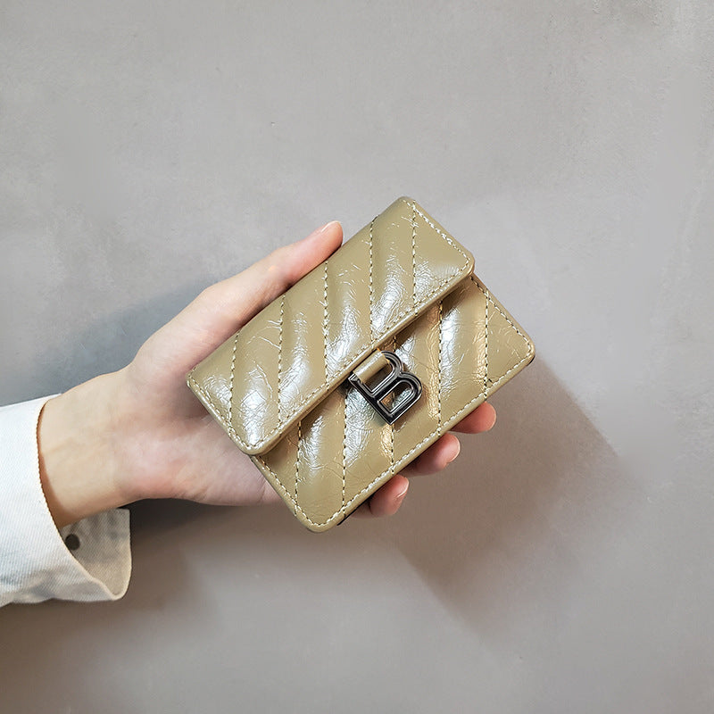 Multiple Slots Leather Snap Button Flip Card Holder