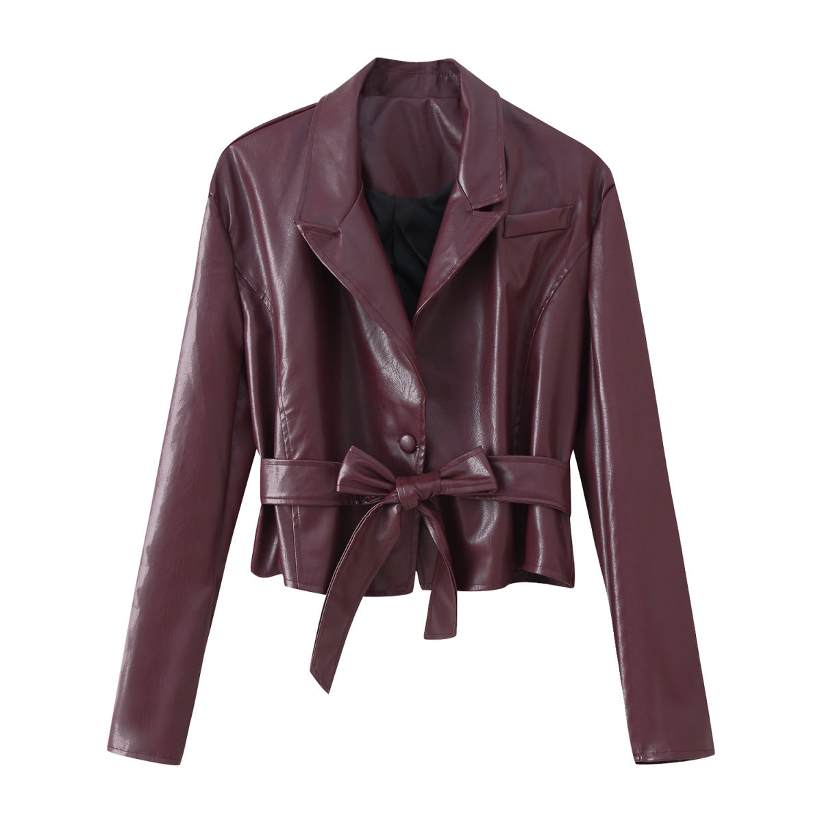 Women's Retro Distressed Fashion Polo Collar Pu Jackets