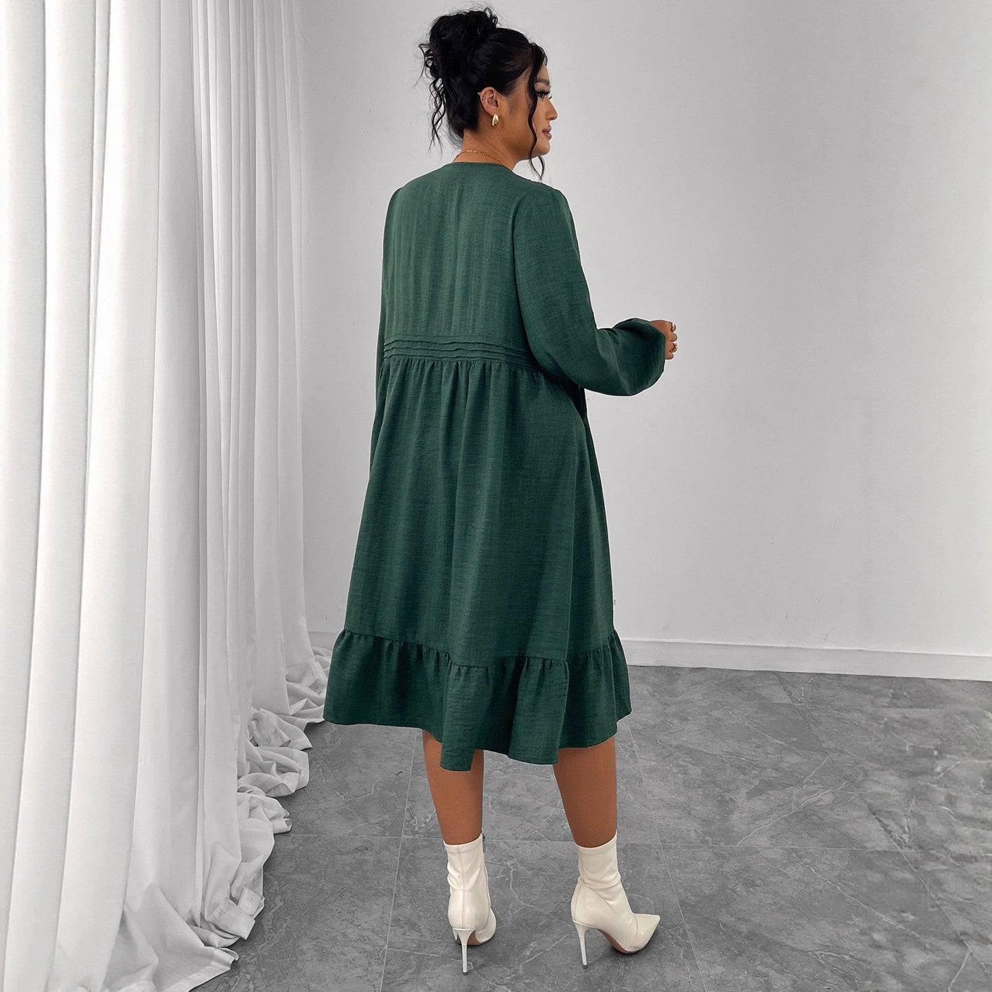 Design Dress Loose Puff Sleeves Hollow Dresses