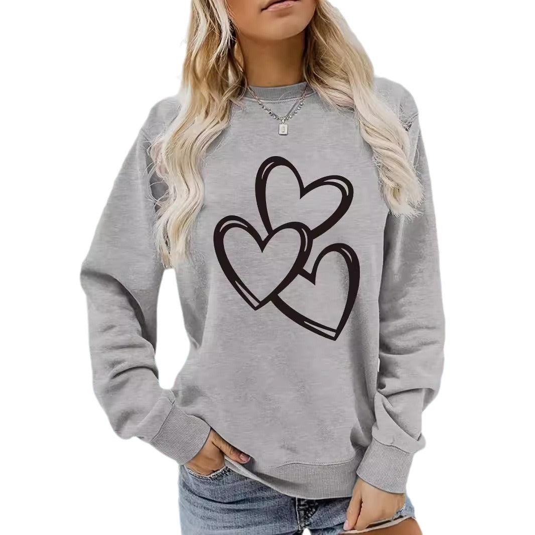 Women's Casual Long-sleeved Round Neck Valentine's Day Printed Women's Sweater, Sweater