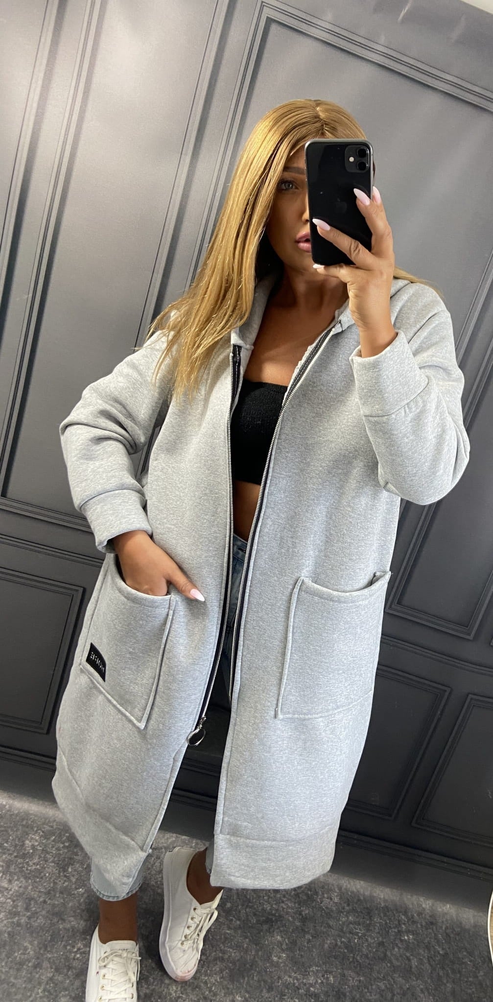 Knit Hooded Dress Brushed Hoody Casual Fashion Large Pocket Women's Sweater, Sweater
