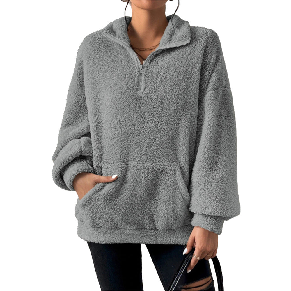Women's Veet Fleece-lined Stand Collar Casual Women's Sweater, Sweater