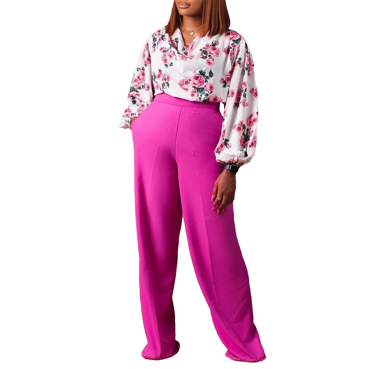 Women's Large Printed Lace Up Wide Leg Pants