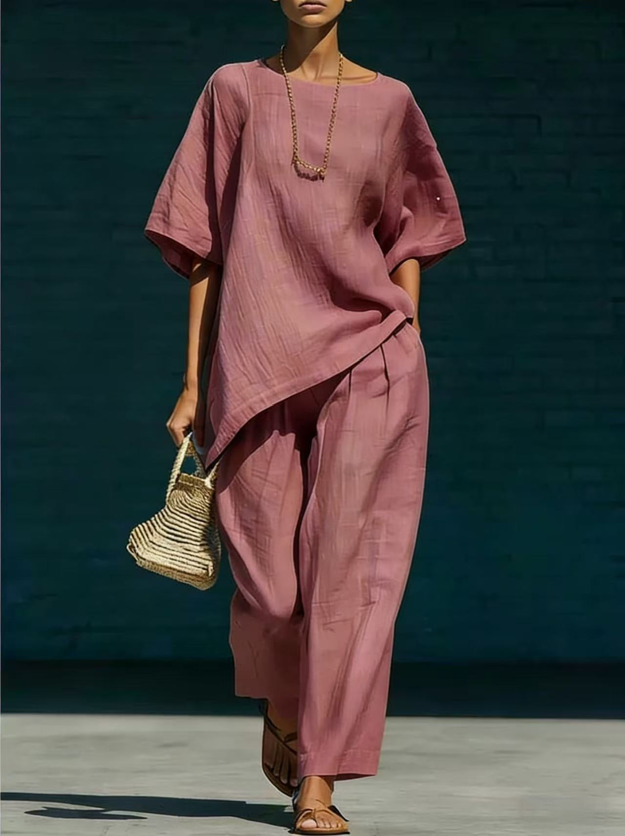 Simple Pleated Idle Style Sleeve Irregular Hem Wide Fashion Casual Suit