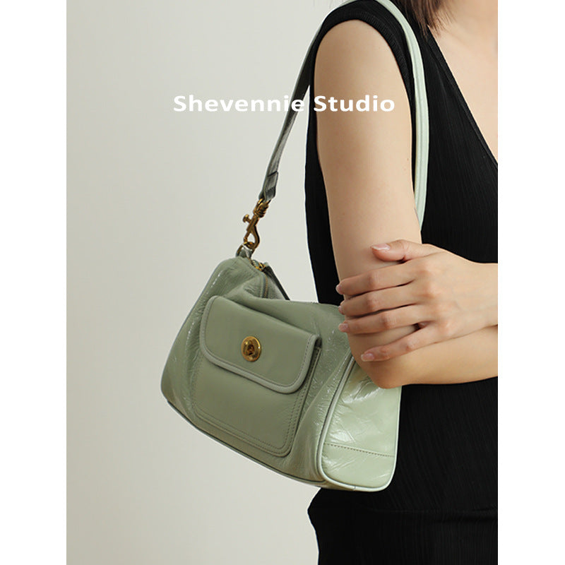 Women's Simple First Layer Cowhide Underarm Summer Bags