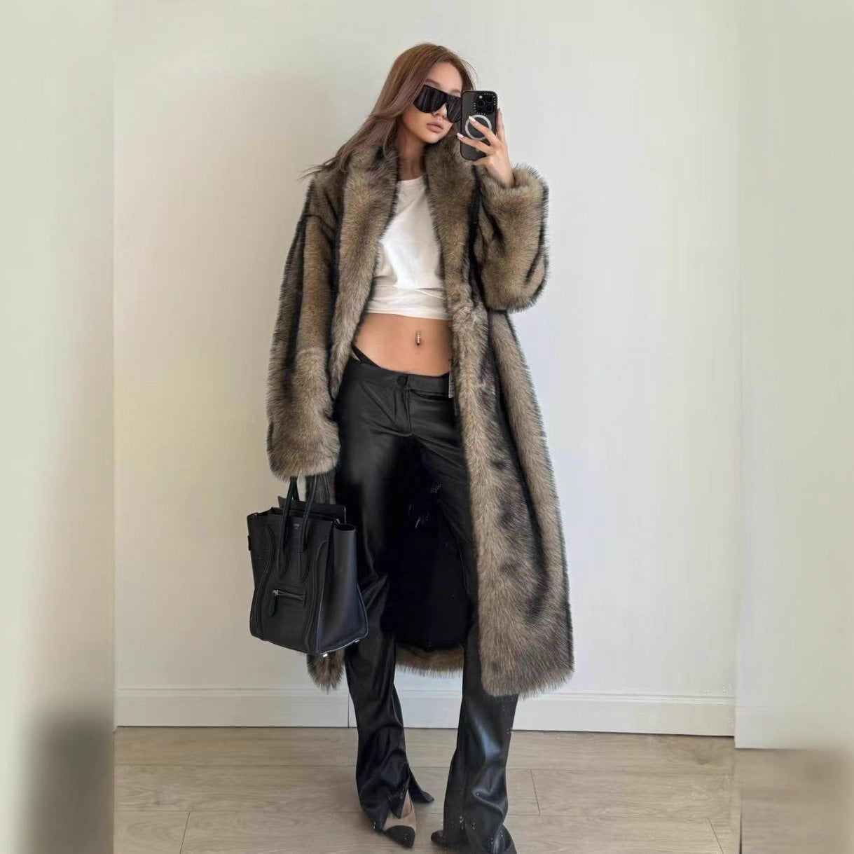 Faux Fur Lengthened Green Collar Fashion Coats