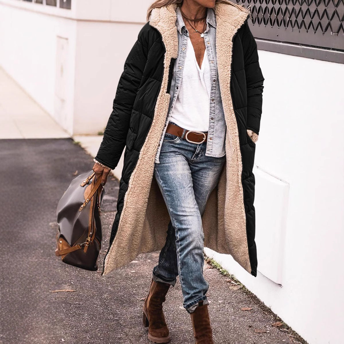 Solid Color Hooded Cotton Long Sleeve Coats