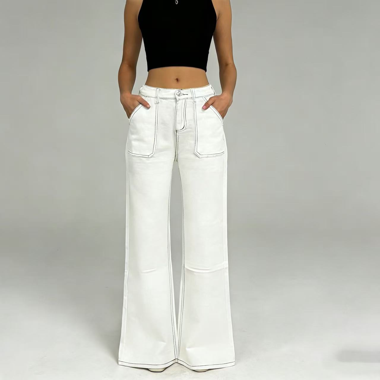 Women's High Waist Side Pocket Wide Leg Women's Jeans