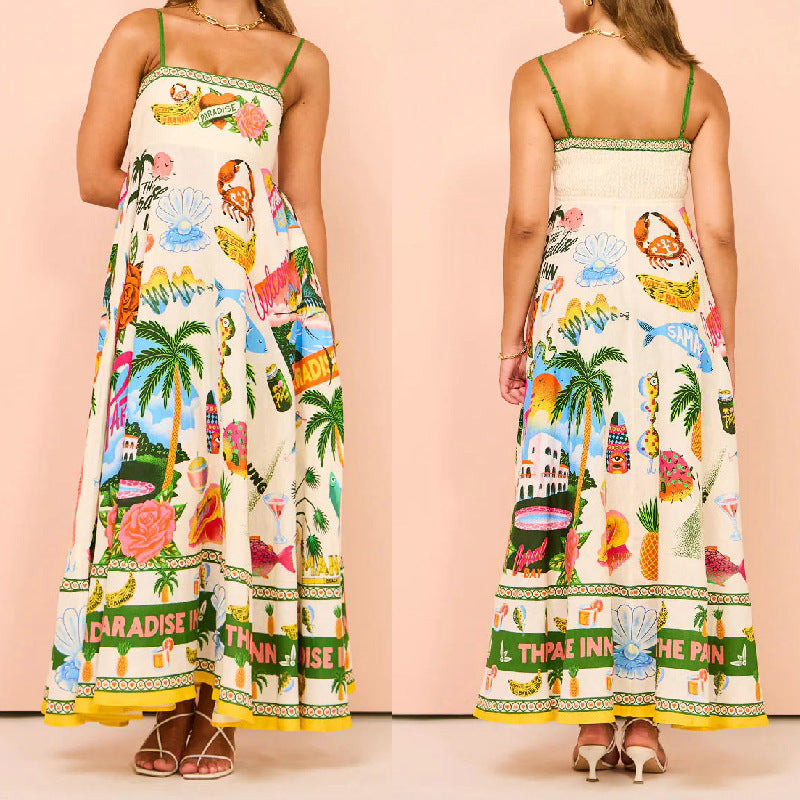 Women's Summer Beach Style Positioning Printing Large Swing Dress