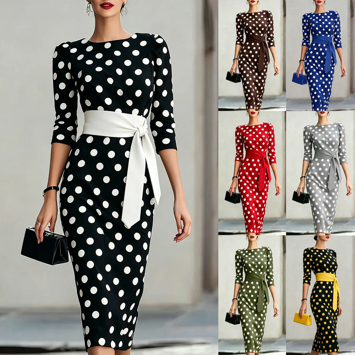Women's Summer Fashion Elegant Polka Dot Sheath Dress