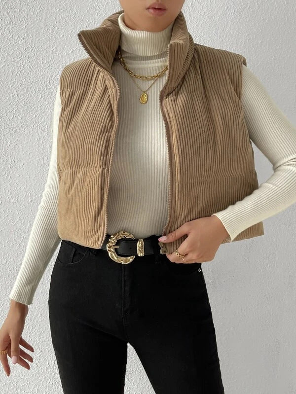 Fashion Solid Color Stand Collar Zipper Vests