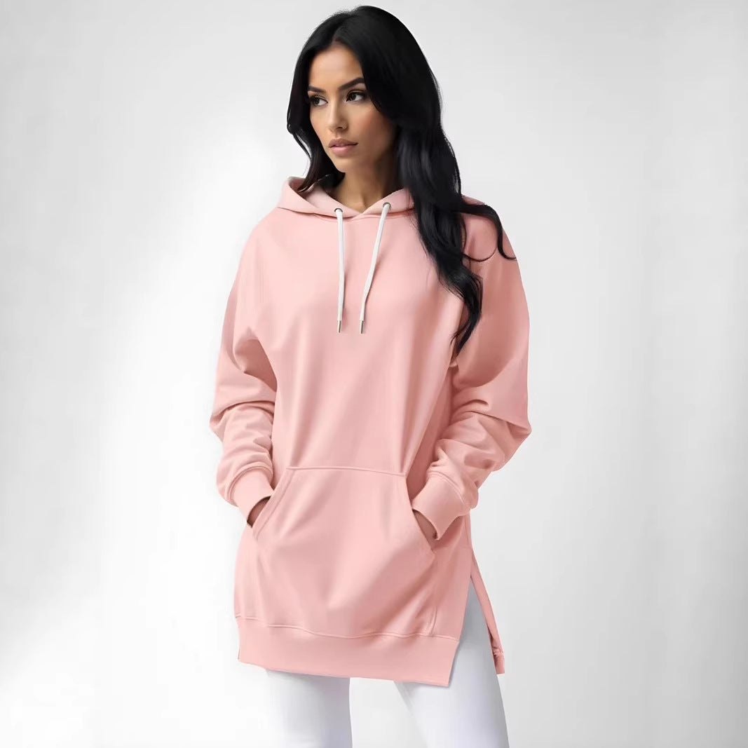 Women's Spring Solid Color Casual Hooded Rope Women's Sweater, Sweater