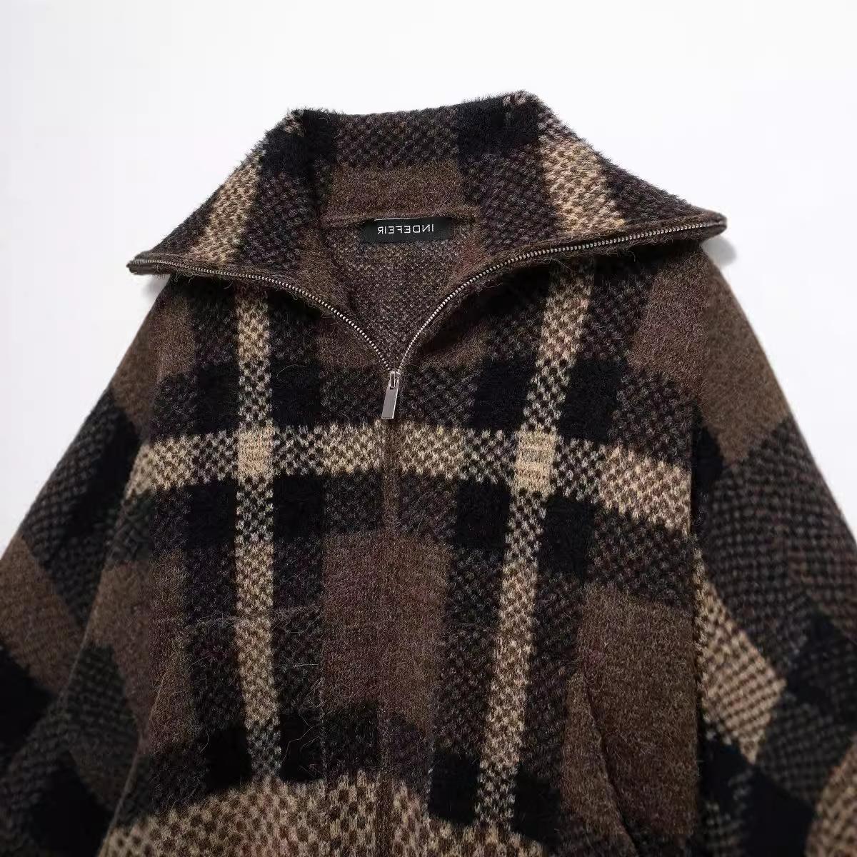 Women's Charming Autumn Plaid Knitted Bomber Jackets
