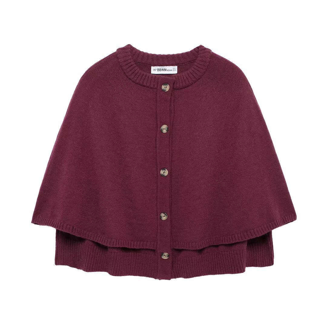 Women's Autumn Fashionable Cape Design Round Neck Coats