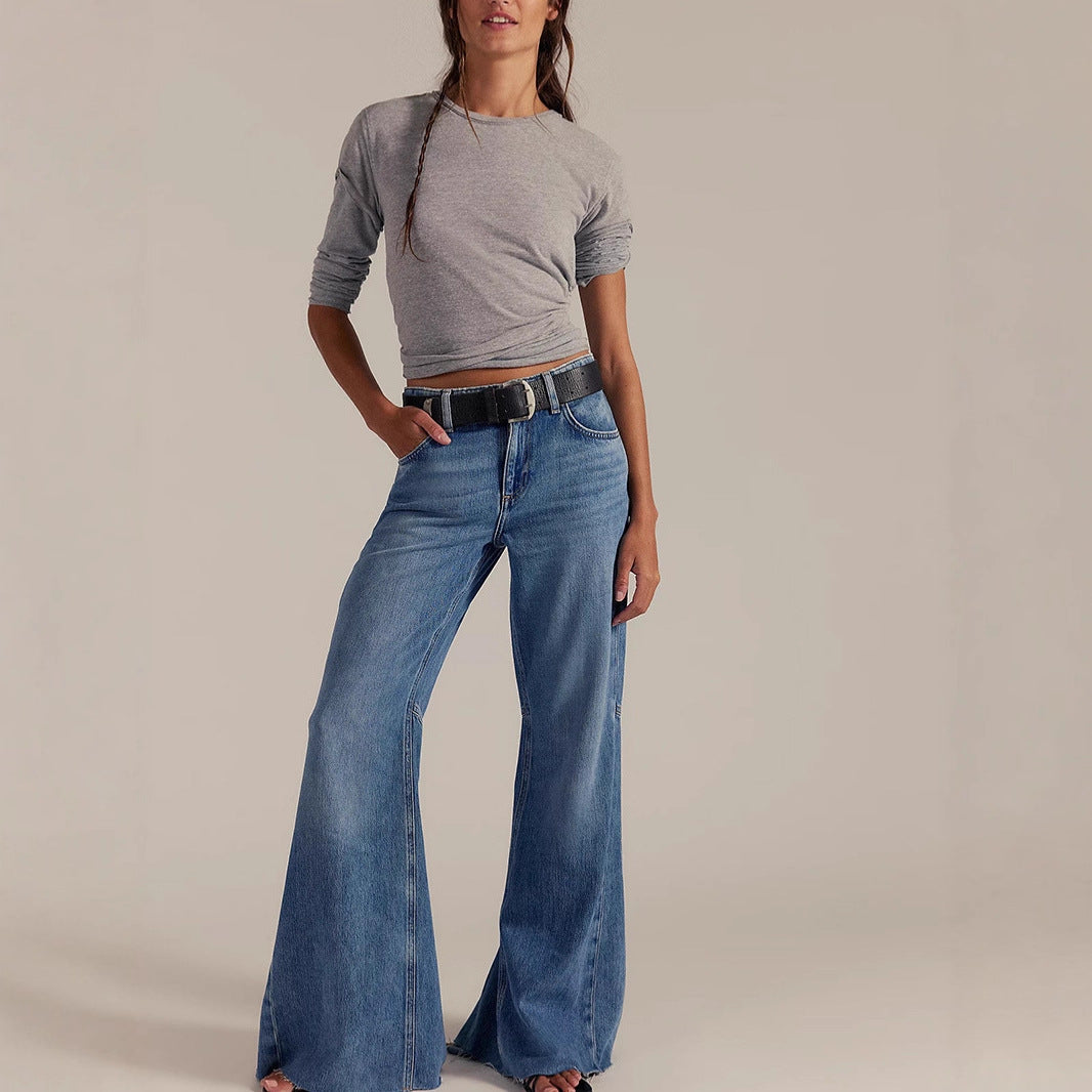 Women's High Waist Slim Fit Large Horn Mopping Denim Women's Jeans