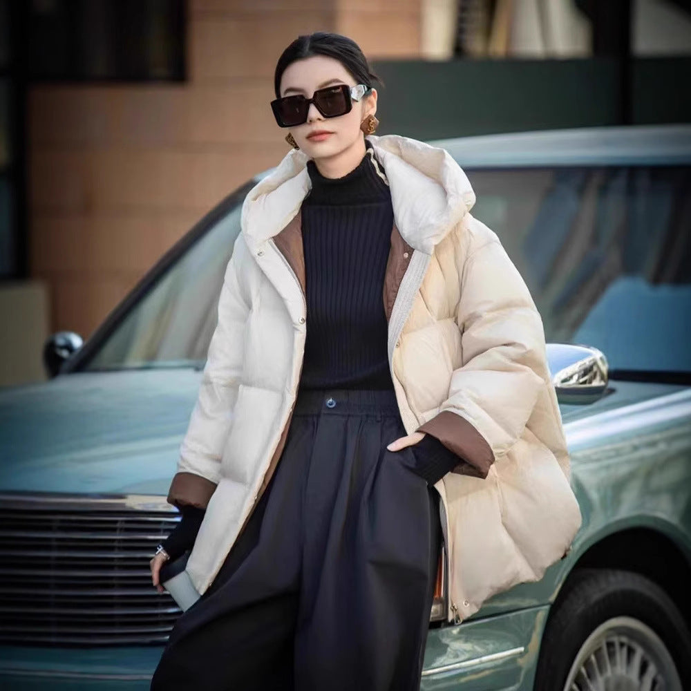 Women's Down Mid-length Padded Loose Casual Hooded Jackets