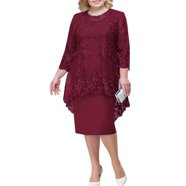 Women's Dress Lace Embroidery Two-piece Set Temperament Commute Dresses