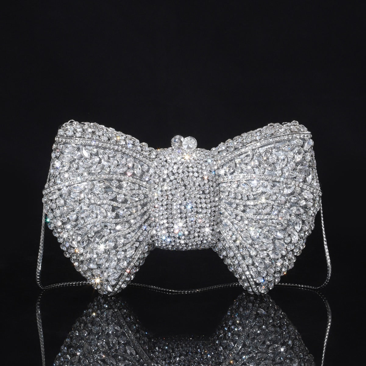 Shiny Champagne Bottle Rhinestone Bow Crystal Chain Evening Bags