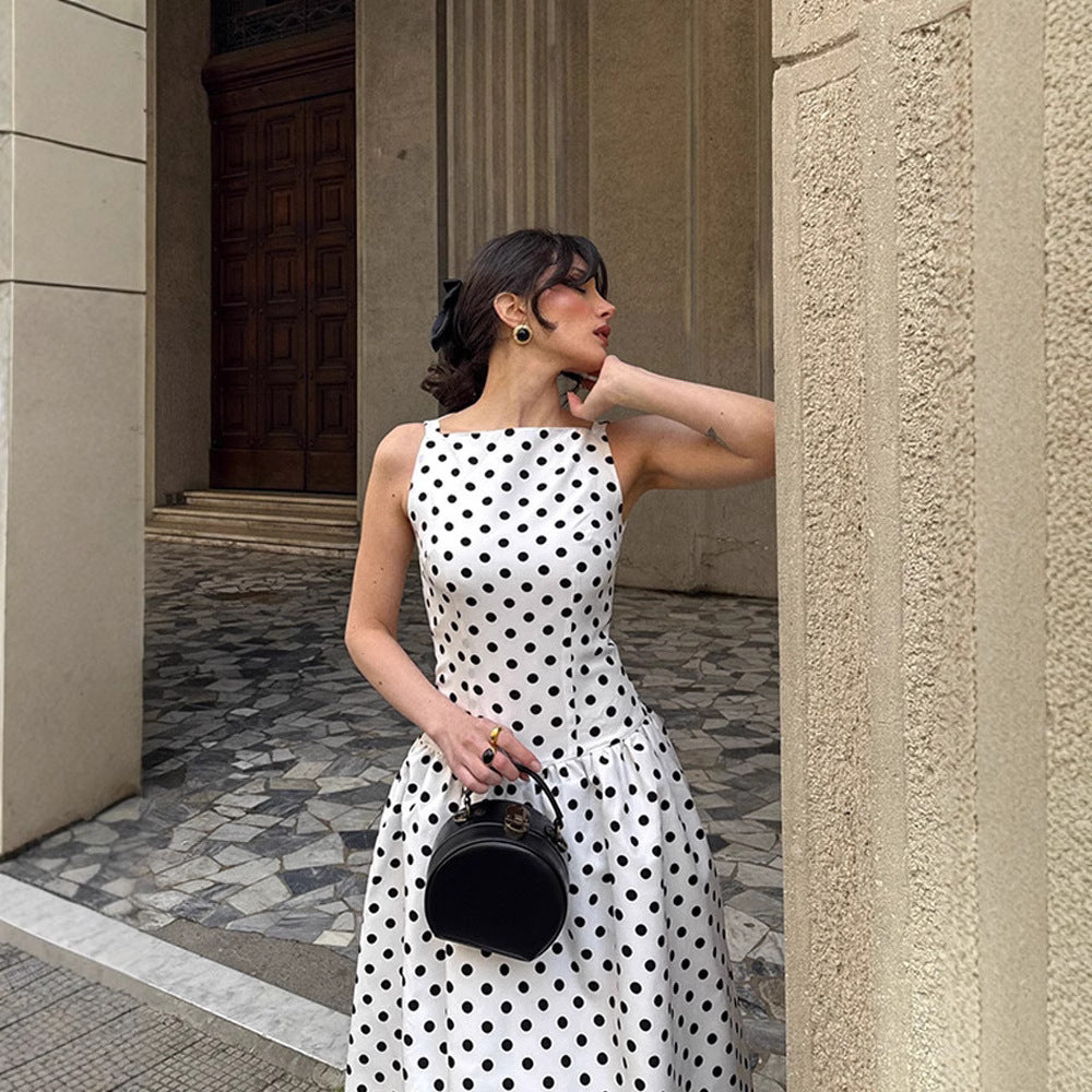 Desire Sleeveless Polka Dot Slim Dress Vests