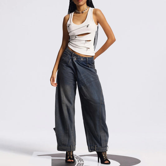 Women's Retro Worn Looking Washed-out Loose Comfortable Jeans