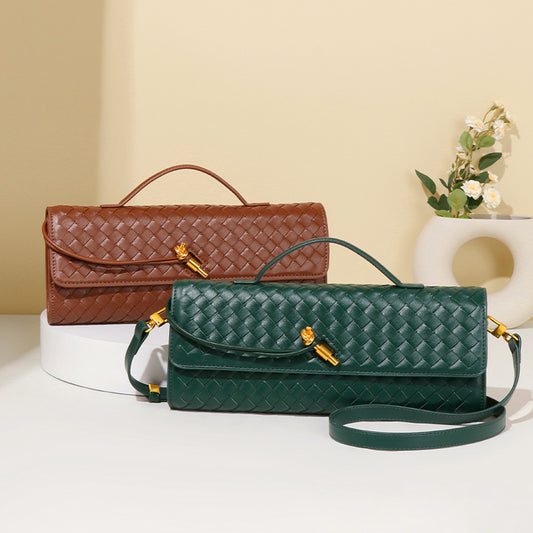 Trendy Woven Soft Leather Dinner Baguette Crossbody Bags