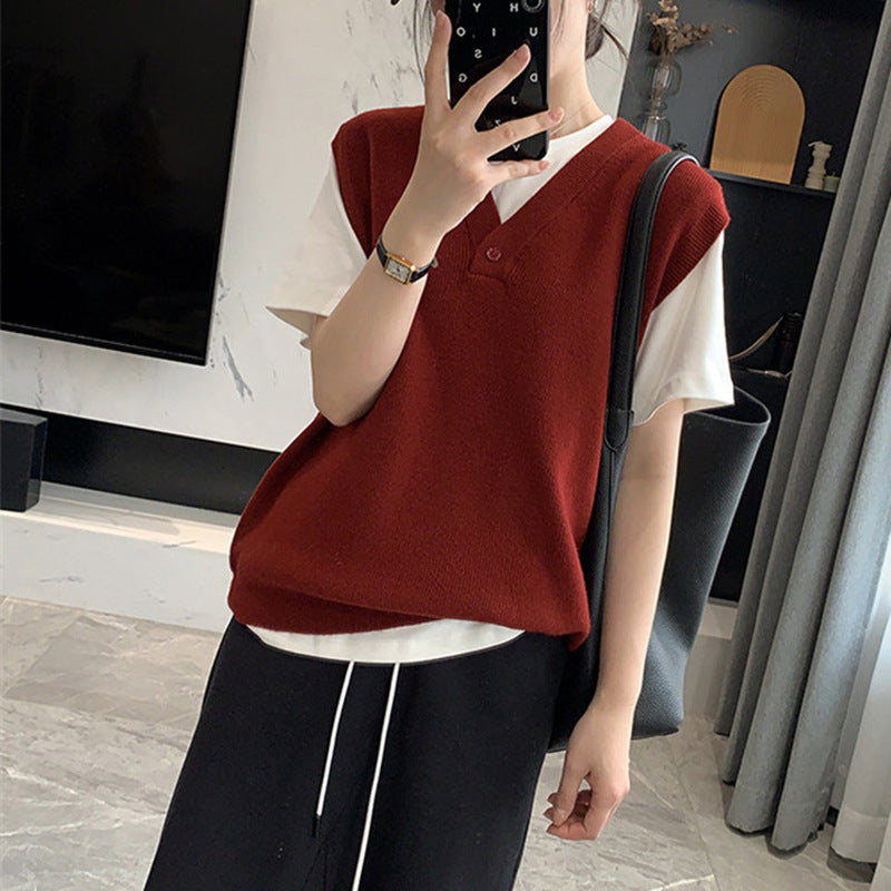 Women's Style Casual Knitted Outer Wear Fashionable Design Sense Vests