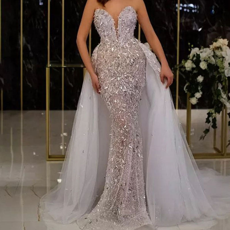 Women's Summer Dress Sequined Fishtail Sleeveless Long Wedding Dresses