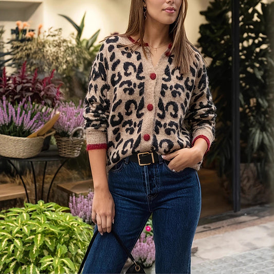 Women's Vintage Fashion Wear Contrast Color Leopard Print Sweaters