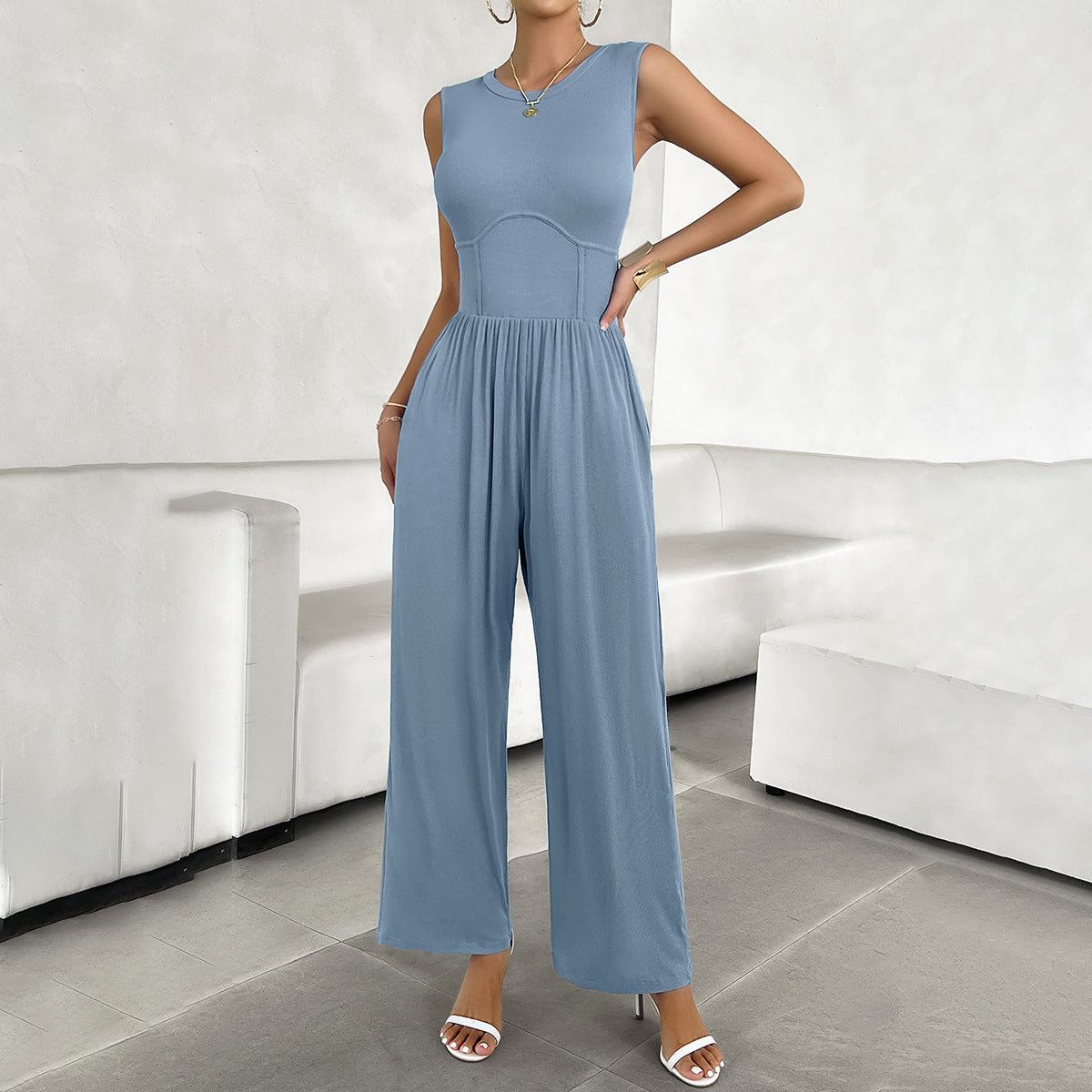 Women's Vacation Casual Style Waist Sleeveless Women's Jumpsuit/clothing