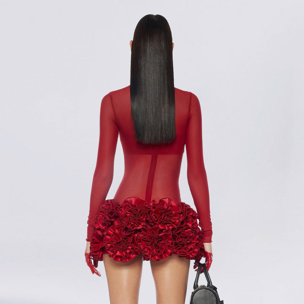 Sexy Dress Hot Mesh Tight Flower Dresses