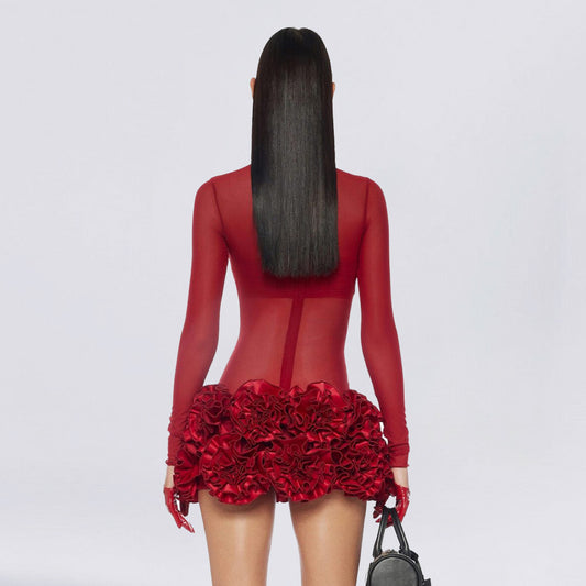 Sexy Dress Hot Mesh Tight Flower Dresses