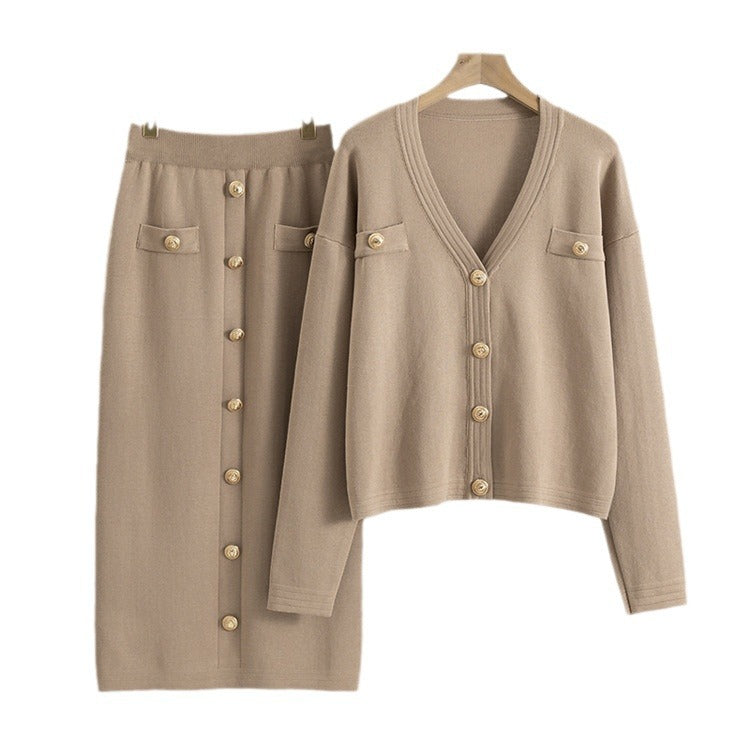 Women's Classic Style Sheath Two-piece Set Knitting Fashion Casual Suit