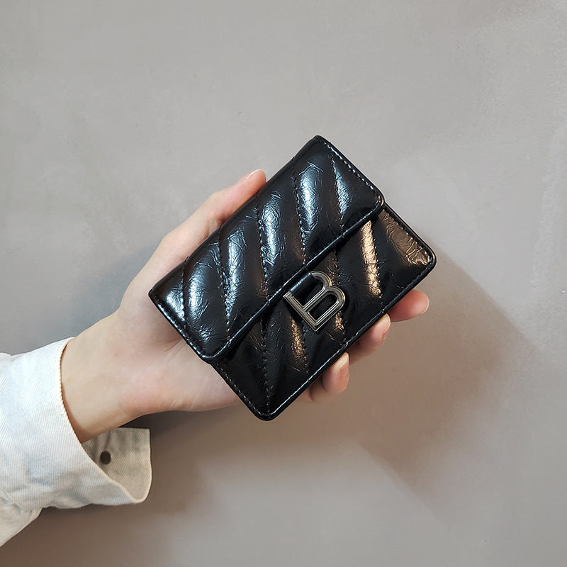 Multiple Slots Leather Snap Button Flip Card Holder