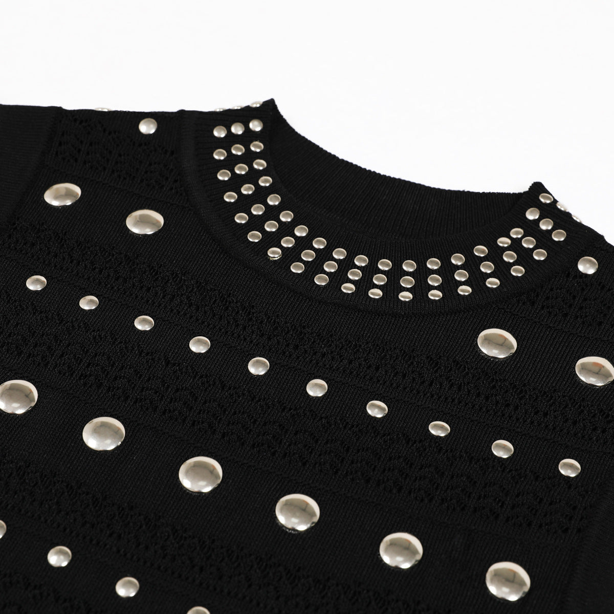 Neck Rivet Knitted Slim Slimming Long Dresses