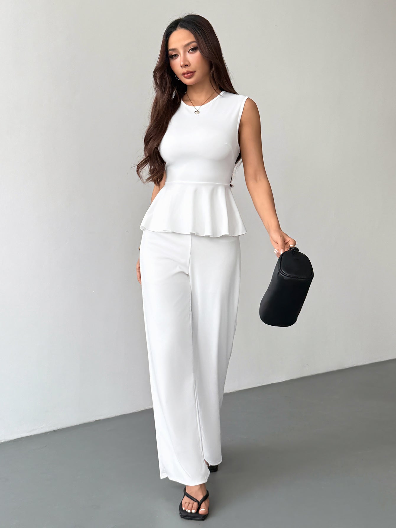 Women's Set Sleeveless Trousers Solid Color Old Tops